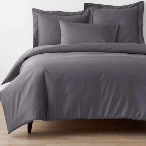 New The Company Store Stone Gray WrinkleFree Sateen King Duvet Cover 100% Cotton - Picture 1 of 10